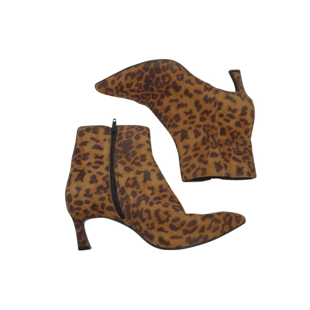Stability STAB01J1 Leopard Print Pointed Toe Kitten Heel Ankle Booties Brown 8M